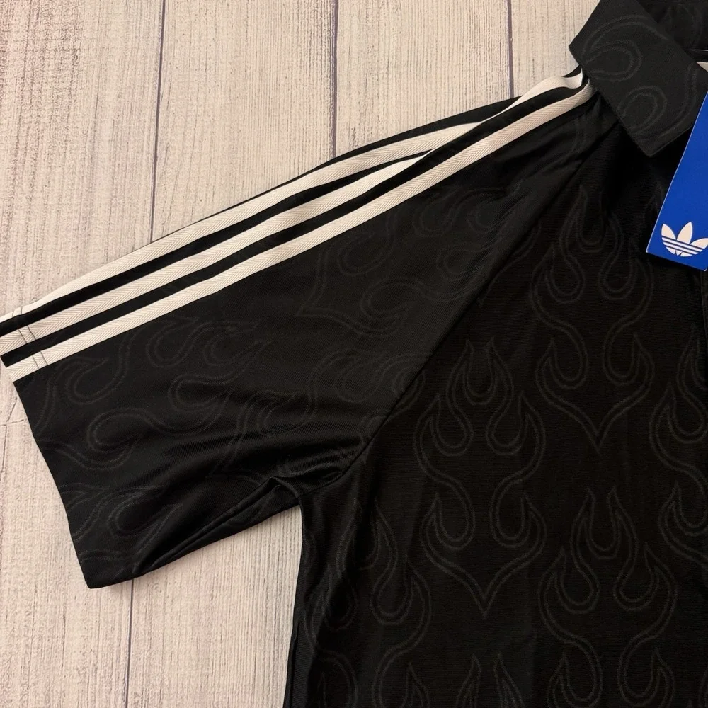 Adidas Originals Trefoil‎ Flame Jacquard Button Up Shirt Black Size Small NWT